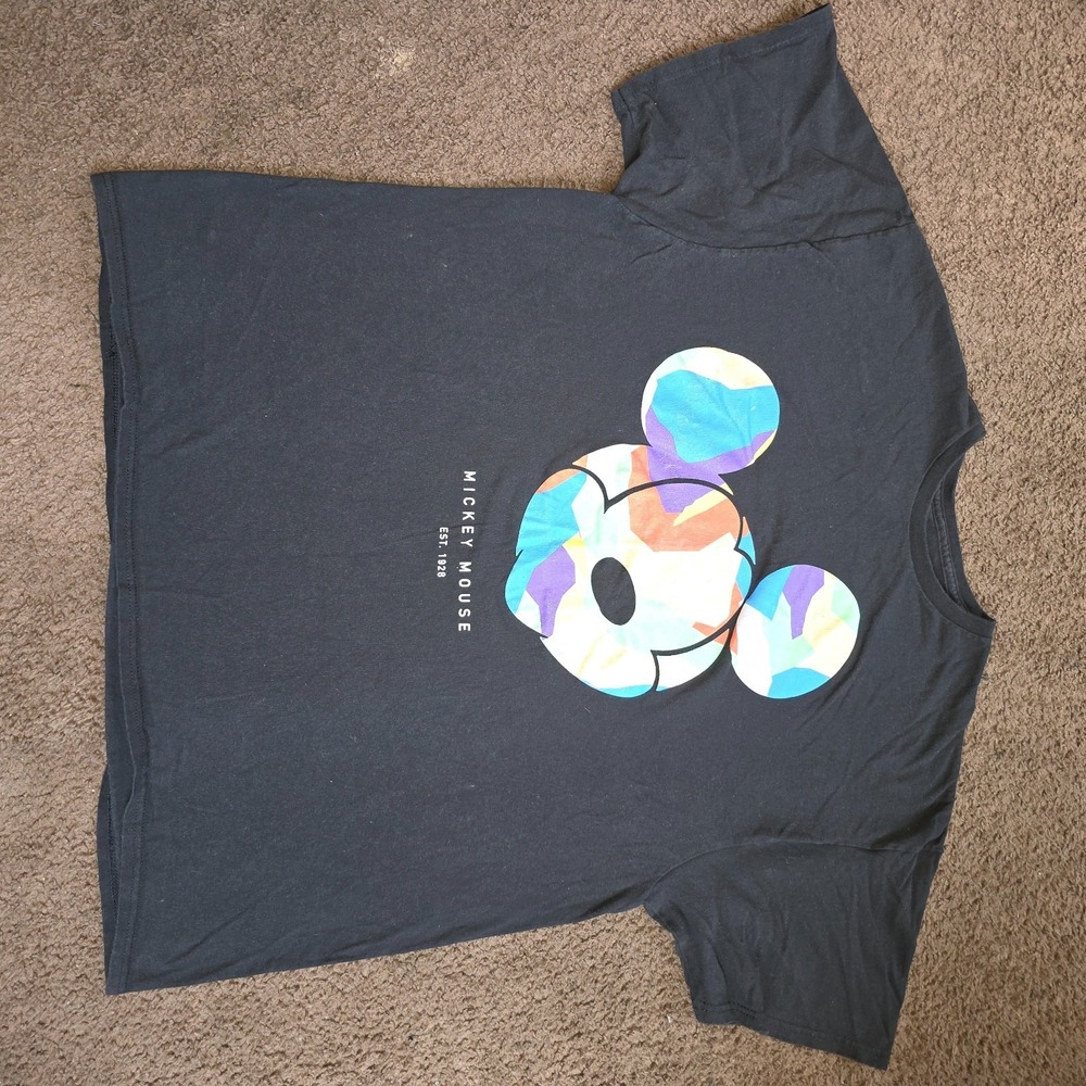 Disney Mickey Mouse T-Shirt Men's 2XL Black Colorblock Graphic Tee Est 1928